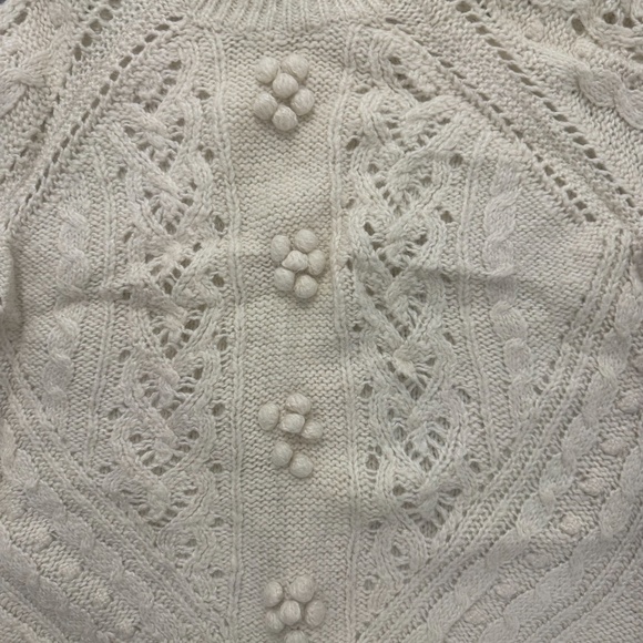 J. Crew Cream Cable Knit Bobble Sweater Cottagecore Boho Flawed Size Unknown - Picture 3 of 4